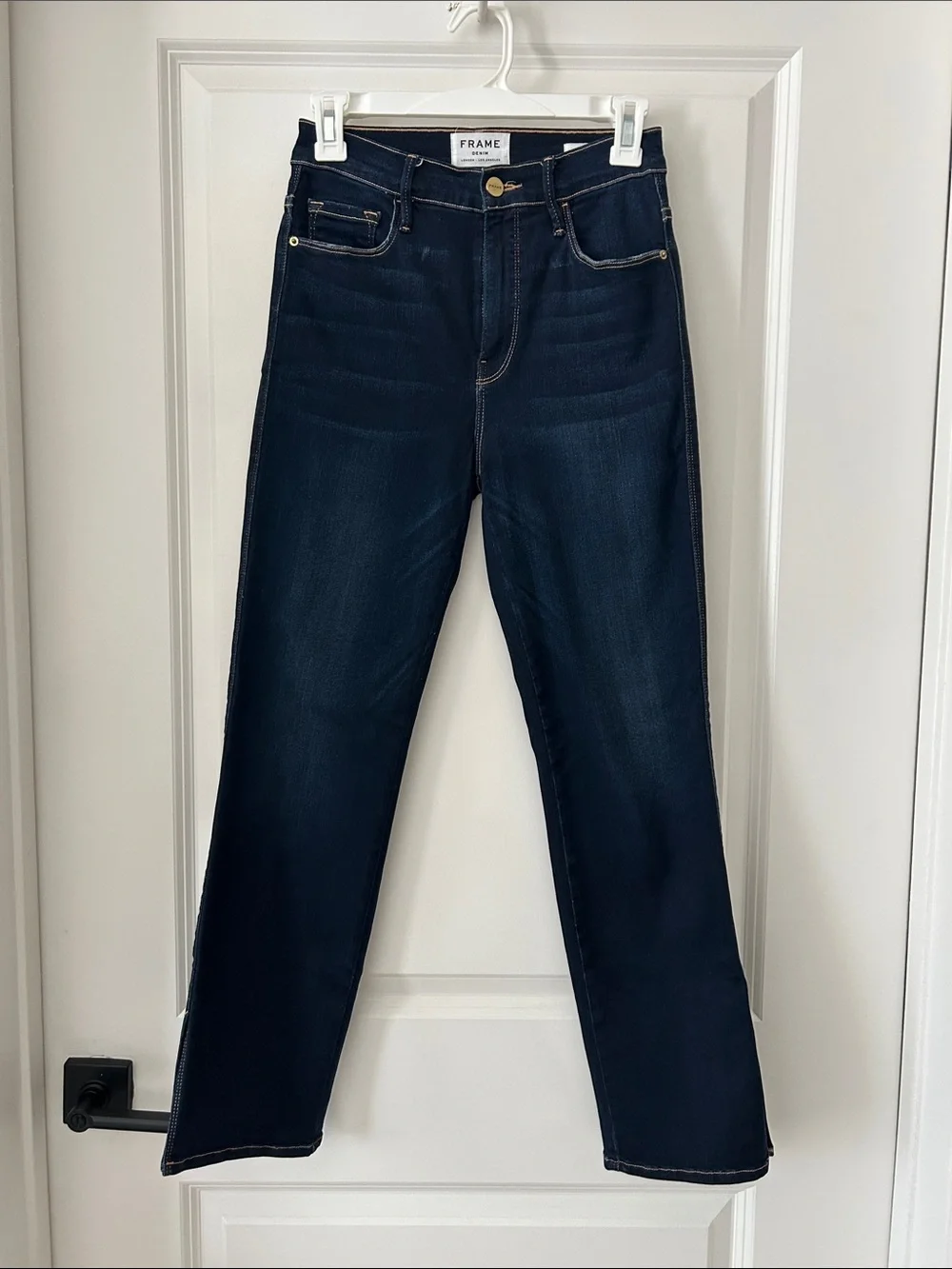 Frame Denim Dark Blue High-Rise Straight Jeans